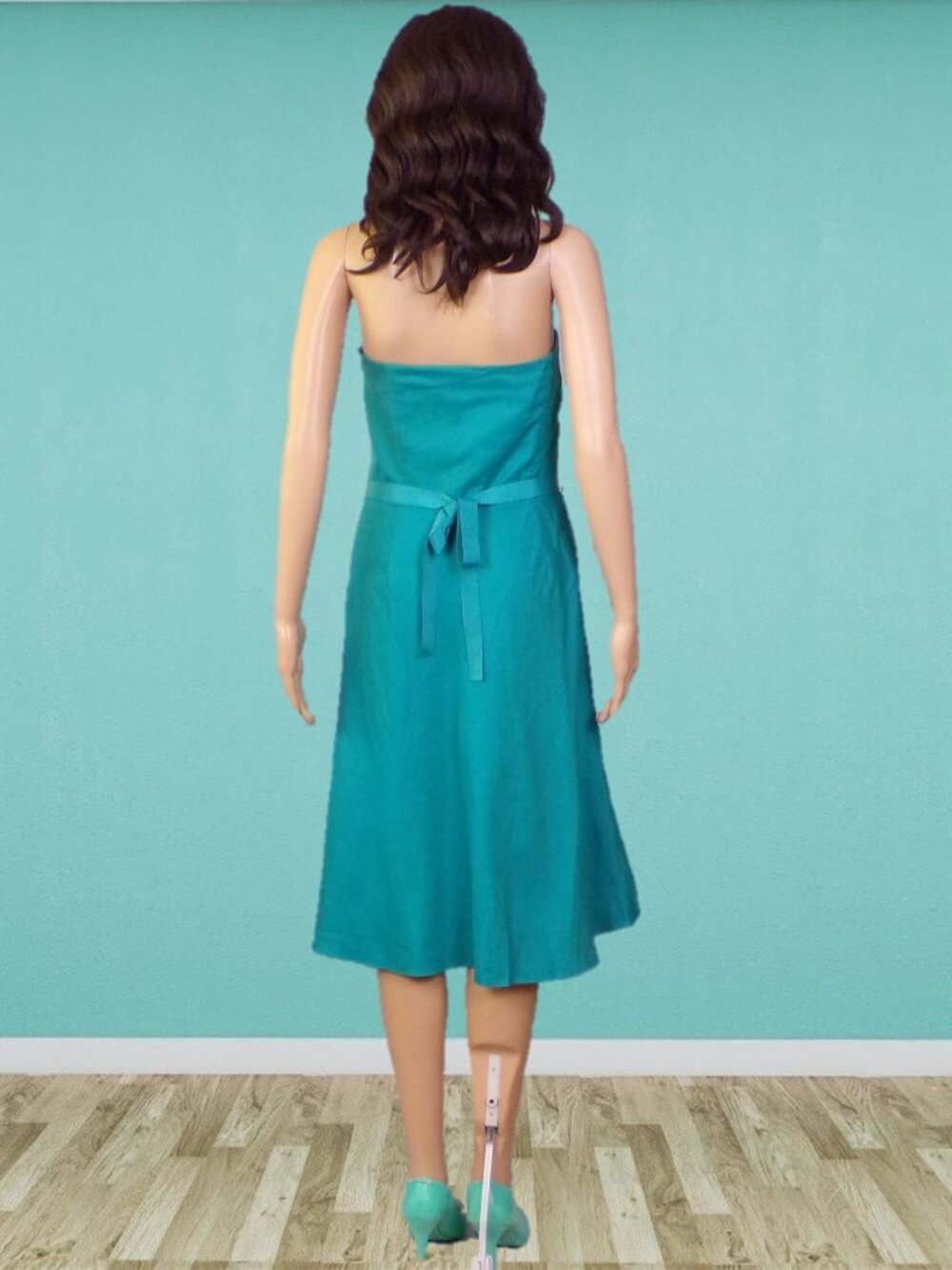 ANN TAYLOR size 8 teal-green OTS fit/flare party/cocktail dress cotton/silk - Picture 5 of 15